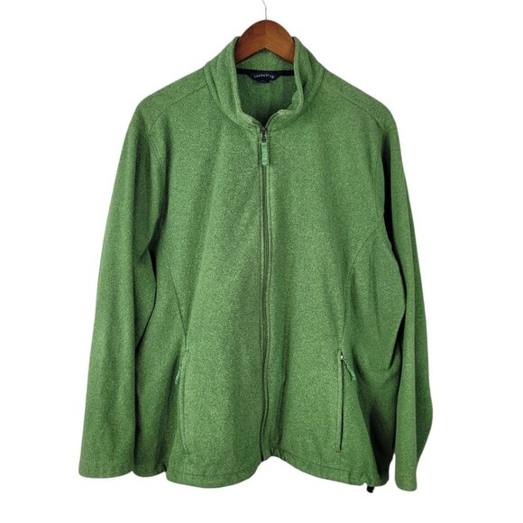 Lands End Fleece Jacket Plus Size 2X Full Zip Pockets Coat Mid Weight Green - Picture 1 of 8